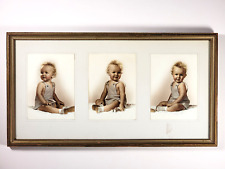 1920s Hand Tinted Triptych Studio Portrait Baby Boy, Overalls, Blue Eyes, Blonde picture