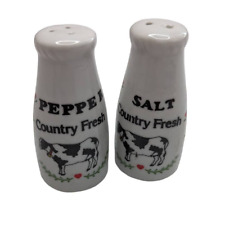 Vintage Salt and Pepper Shaker Set 1960s Country Fresh Milk Bottles Cows picture