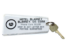 Vintage HOTEL BLARNEY Cork Ireland Large Clear Room Key Fob Tag Irish Chain picture