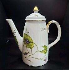 JARDIN by I. Godinger 5-Cup Coffee Pot & Lid Porcelain Floral Vines Gold Trim  picture