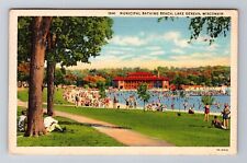 Lake Geneva WI-Wisconsin, Municipal Bathing Beach c1943 Antique Vintage Postcard picture