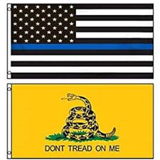 2 PACK Wholesale Lot 12x18 Police Thin Blue line Flag + Gadsden Flag Flags USA picture