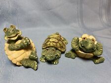 3 Piece Realistic Happy Turtle Figurine Set Green & Yellow Resin Cute  EUC picture