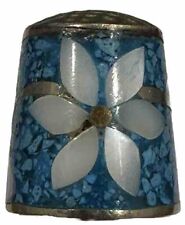 Vintage Inlaid MOP Mother of Pearl Abalone Sewing Thimble Flower Floral  picture