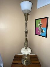 VTG Rembrandt Brass MCM White Enamel Hollywood Regency 34” Table Torchiere Lamp picture