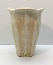 Haeger Floral Pottery 9” Neutral Tulip Shaped Leaf Pattern Vase Vintage picture