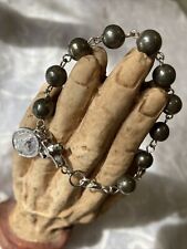 Price REDUCED--Rosary bracelet stainles steel/ 8mm Pyrite Stones/ 7