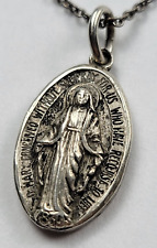 Vintage 925 Sterling Silver Oval Miraculous Medal Pendant Necklace 16