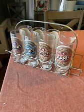 Vintage Aunt Jenny's Grape Apple Peach & Plum Jelly Glasses Lot Of 8 w/caddy picture