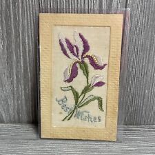 best wishes floral embroidered vintage postcard picture
