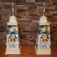 Vintage Handcrafted Ceramic Mosaic Cracked Tile Lemon Table Lamps Pair - Working picture