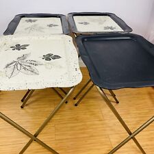 Four - 1960's Vintage Mid-Century Modern  Metal TV Trays Antique Leaves picture