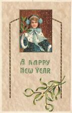 c1910 Young Girl Snowflakes Germany New Years P305 picture