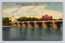 Postcard Harrisburg PA Penn Market Street Bridge Court House Hospital picture