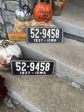 1937 Iowa Vintage Car Tag Lot Of 2 picture