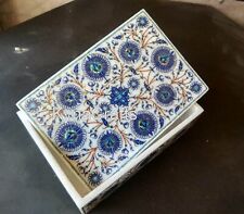 7 x 5 Inches Rectangle Marble Trinket Box Shiny Gemstone Inlay Work Tie Box picture