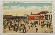 1919 Union Train Station Petersburg Virginia Antique Car on Track Postcard picture
