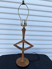 Vintage Unique Mid Century Modern Wood & Brass ‘Diamond Heart” 25” Table Lamp picture