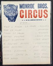 Antique 1930s Monroe Bros Circus Staff List Tiger Graphic Advertising Letterhead picture