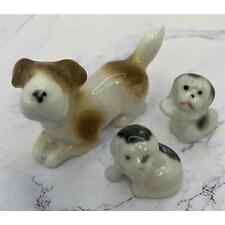 Japan Figurine Dog & 2 Miniature Tiny Puppy Dog Lot of 3 Figurines VTG **read** picture