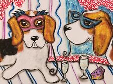 Beagle Masquerade DOG ART 5x7 Print by Artist Kimberly Helgeson Sams Champagne picture