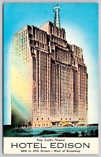 Hotel Edison New York Birds Eye View Old Cars Motel Building Vintage Postcard picture