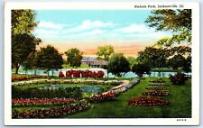 Nichols Park Jacksonville Illinois Linen Postcard Flowers Trees Unposted A337 picture