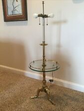Vintage Stiffel Brass FLOOR Lamp ~ Queen Anne legs ~ Glass top & Chain pulls picture