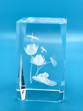 3D Crystal Laser Etched Paperweight Clear Glass Frog Lilly Pad Dragonflys picture