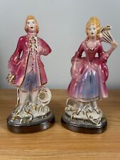Vintage Art Pottery Man & Woman High Class Figures Made In USA 22K Gold Trim picture