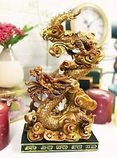 Feng Shui Chinese Imperial Nine Dragons Golden Dragon King Decorative Statue picture