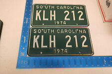 1974 74 SOUTH CAROLINA SC LICENSE PLATE NICE TAG PAIR SET # KLH 212 picture