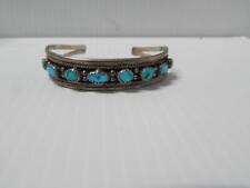 SIGNED VINTAGE NAVAJO INDIAN 8 STONE STERLING TURQUOISE ROW BRACELET - nice qlty picture