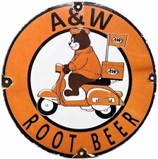 VINTAGE A & W ICE COLD ROOT BEER PORCELAIN SIGN GAS STATION MOTOR OIL COCA COLA picture