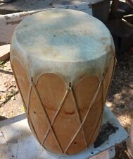 **AWESOME  NATIVE AMERICAN RAWHIDE  LARGE  LOG DRUM DOUBLE SIDED HEAVY  NICE* picture
