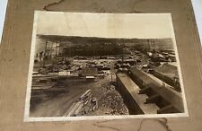 Rare Antique American Shipyard Construction of Big Ship Landscape Cabinet Photo picture