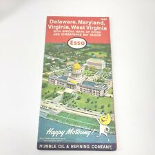 1961 Esso Humble Oil Delaware Maryland Virginia State Travel Map Vintage... picture