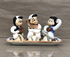 Vintage 1960's Ceramic Baseball Sugar Bowl Salt Pepper Shaker Set Stamped Japan picture