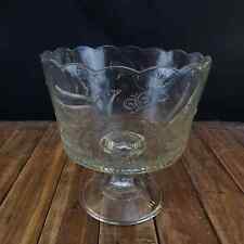 Vintage MCM Indiana Glass Pedestal Trifle Bowl Scalloped Edge Birds Butterfly picture