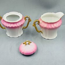Antique Cream & Sugar Cottagecore Gilded Pink Leuchtenburg Thuringia Porcelain picture