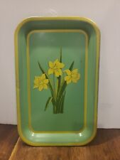 Vintage 1930-40s Metal Tray Jadeite Green w Daffodils 14x9 Serving Farmhouse  picture