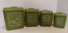 70s Vintage Avocado Green White Flowers Floral Plastic Nesting Canister Set Lids picture