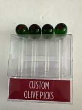 Vintage Glass Olive Martini Cocktail Picks Appetizers 4 pc Barware NEW-Unused picture