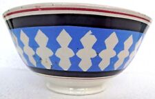 Antique Mocha ware Pottery Bowl Porcelain Blue Color Design Black Strip Rim 