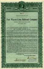 Fort Wayne-Lima Railroad Co. - $1,000 or $500 Bond - Railroad Bonds picture