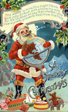 Antique Santa Smoking Pipe Postcard Christmas Toys Globe Vintage 1909 picture