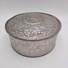 Vintage Ornate Guildcraft Sewing Box Fruit Cake Silver Grape Vines Strong Estate picture
