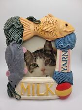 Vintage Art Photo Frame Cat Favorite Items Yarn Milk Fish Mouse Ball  picture
