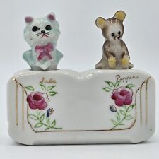 Vintage Cat & Mouse Ceramic Rocking Salt and Pepper Shakers/ Holder Japan 1950s picture