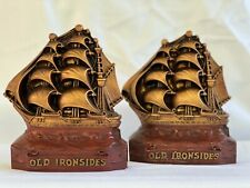 Bookends vintage nautical theme Old Ironsides beautiful well made set of 2 picture